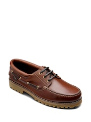 Loake Brown Waxy Leather Commando Soled Deck Shoes - Image 2 of 3