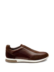Loake Grain Leather / Suede Combo Elastic Brown Trainers - صورة 1 من 3