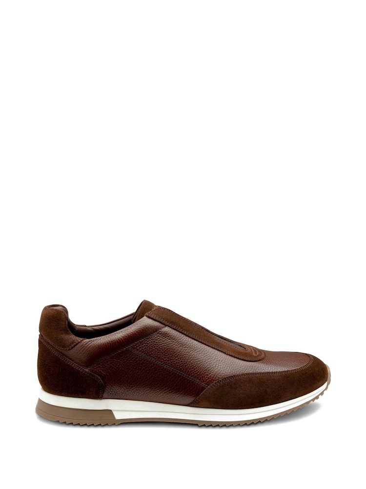 Loake Grain Leather / Suede Combo Elastic Brown Trainers - صورة 1 من 3
