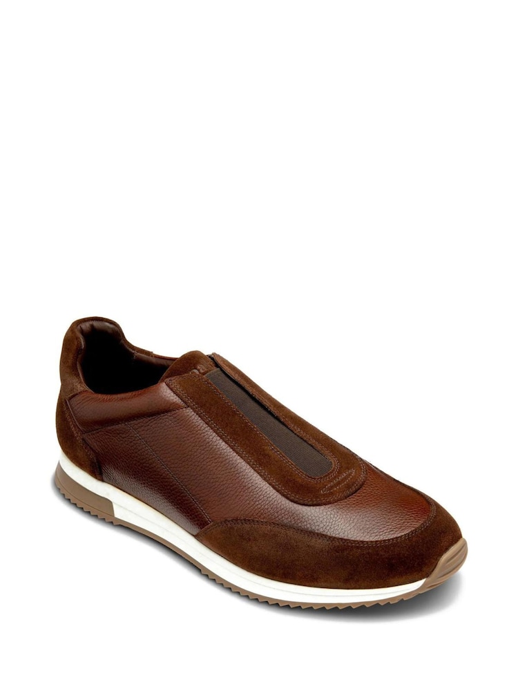 Loake Grain Leather / Suede Combo Elastic Brown Trainers - صورة 2 من 3