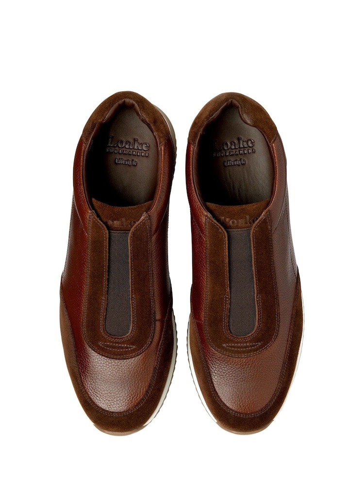 Loake Grain Leather / Suede Combo Elastic Brown Trainers - صورة 3 من 3