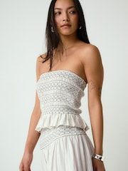 Ecru/Black Pinstripe Smocked Bandeau Top - Image 1 of 8