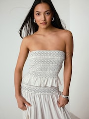 Ecru/Black Pinstripe Smocked Bandeau Top - Image 2 of 8