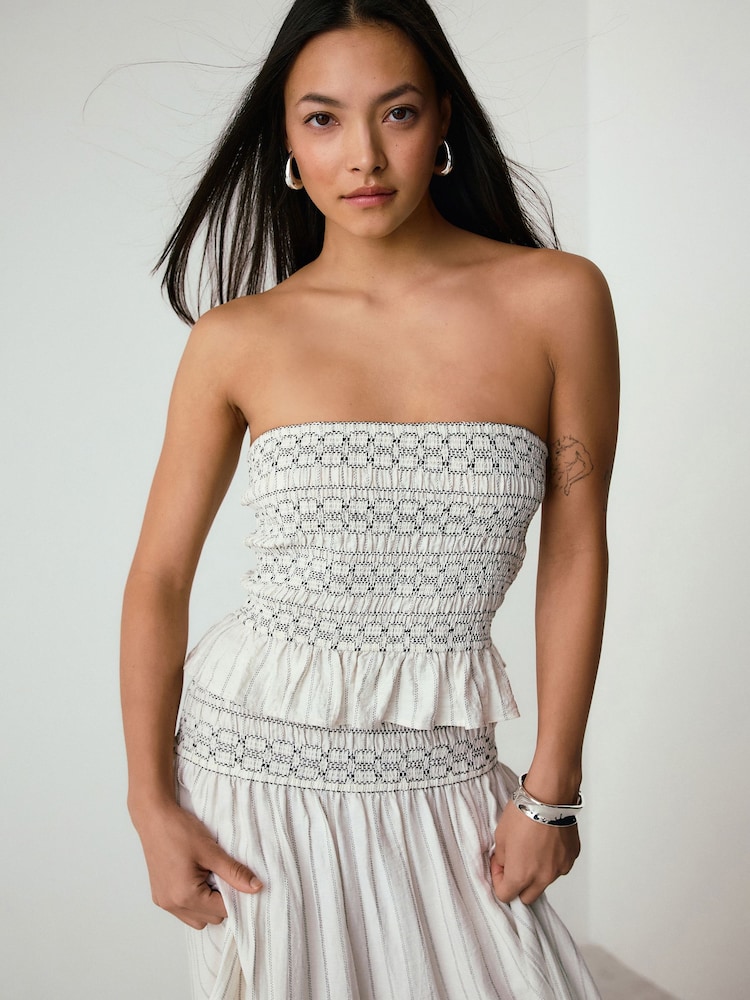 Ecru/Black Pinstripe Smocked Bandeau Top - Image 2 of 8