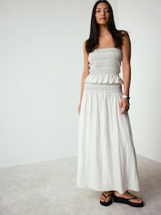 Ecru/Black Pinstripe Smocked Bandeau Top - Image 3 of 8