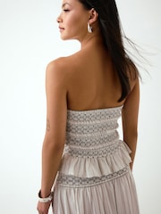 Ecru/Black Pinstripe Smocked Bandeau Top - Image 4 of 8