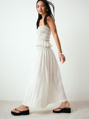 Ecru/Black Pinstripe - Smocked Waist Maxi Skirt - Image 1 of 8