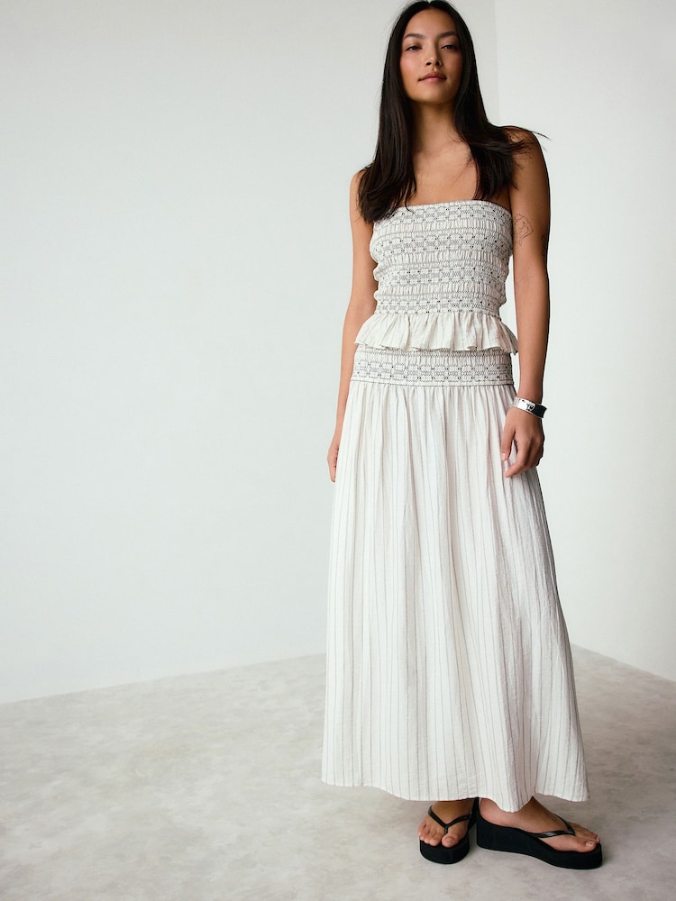 Ecru/Black Pinstripe - Smocked Waist Maxi Skirt - Image 2 of 8