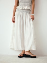 Ecru/Black Pinstripe - Smocked Waist Maxi Skirt - Image 3 of 8