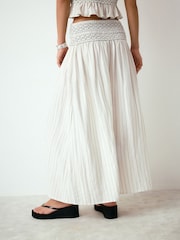 Ecru/Black Pinstripe - Smocked Waist Maxi Skirt - Image 4 of 8