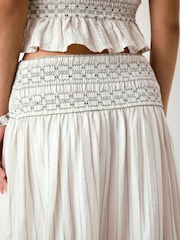 Ecru/Black Pinstripe - Smocked Waist Maxi Skirt - Image 5 of 8