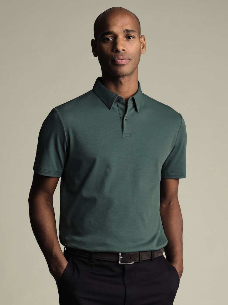 Charles Tyrwhitt Green Atlantic Short Sleeve Jersey Polo Shirt - Image 1 of 6 Charles Tyrwhitt Green Atlantic Short Sleeve Jersey Polo Shirt - Image 1 of 6