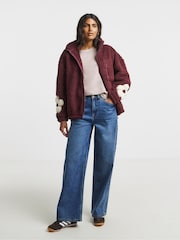 Simply Be Red Sherpa Teddy Fleece With Flower Sleeve Detail - Image 4 of 4