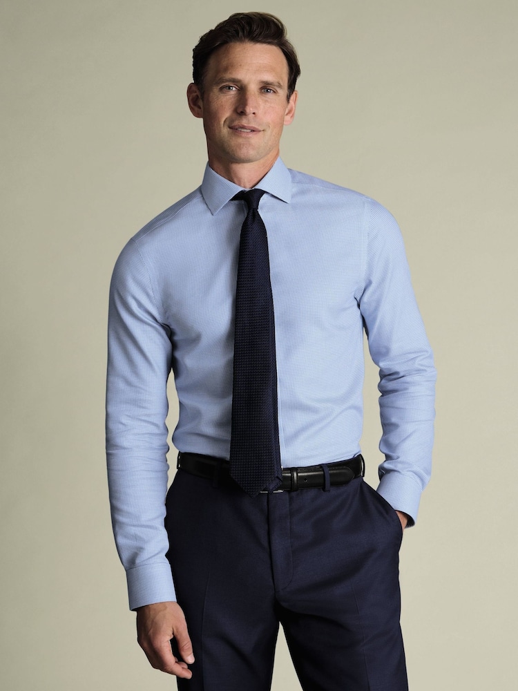 Charles Tyrwhitt Blue Cornflower Non-Iron Stretch Burlington Weave Ca Slim Fit Shirt - Image 1 of 6