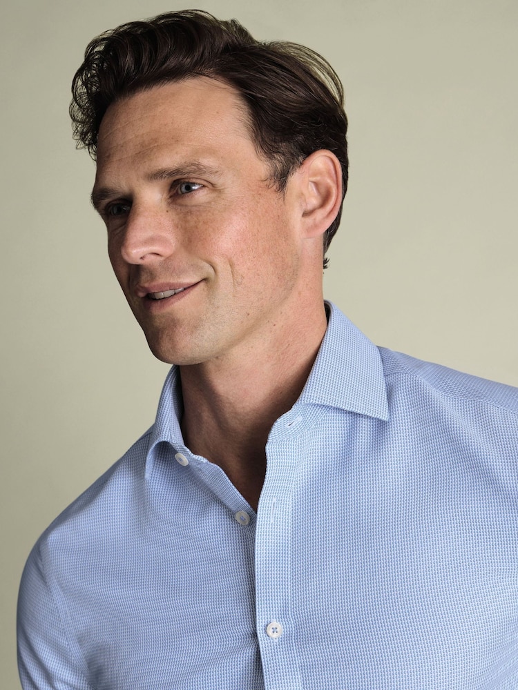 Charles Tyrwhitt Blue Cornflower Non-Iron Stretch Burlington Weave Ca Slim Fit Shirt - Image 2 of 6