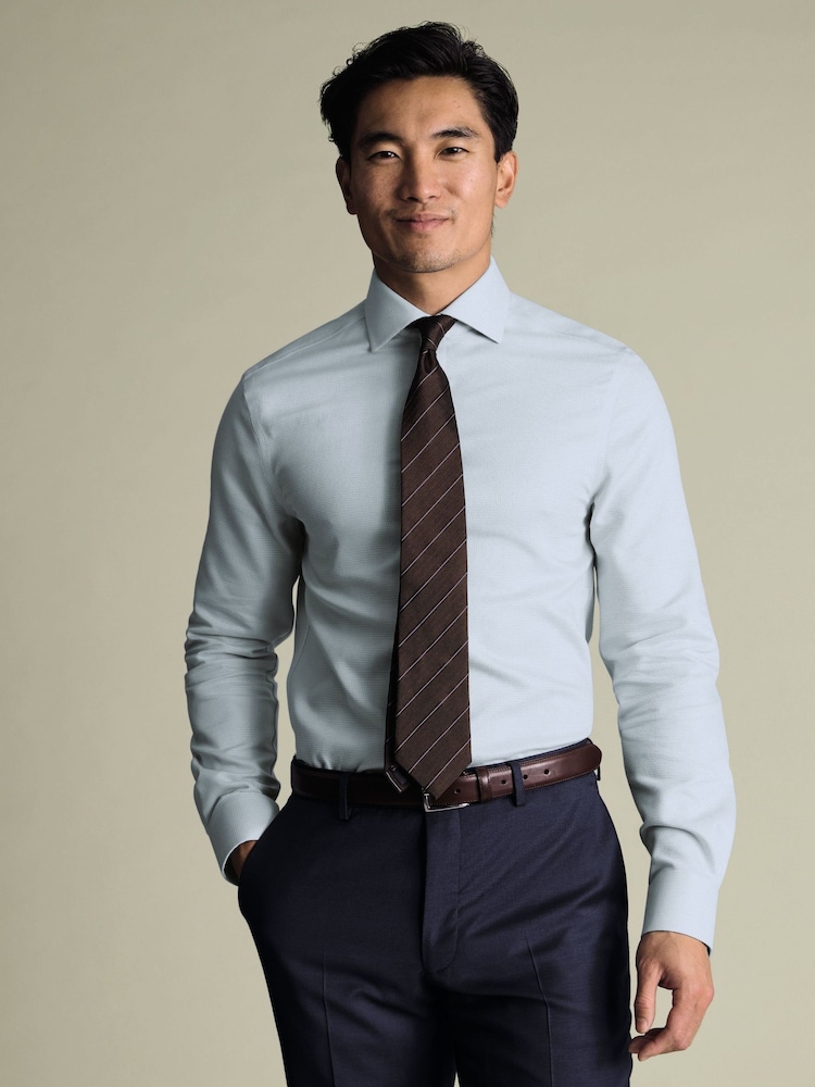 Charles Tyrwhitt Green Aqua Non-Iron Stretch Burlington Weave Ca Slim Fit Shirt - Image 1 of 6 Charles Tyrwhitt Green Aqua Non-Iron Stretch Burlington Weave Ca Slim Fit Shirt - Image 1 of 6
