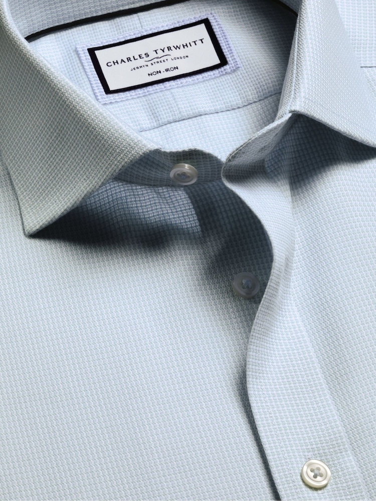 Charles Tyrwhitt Green Aqua Non-Iron Stretch Burlington Weave Ca Slim Fit Shirt - Image 6 of 6 Charles Tyrwhitt Green Aqua Non-Iron Stretch Burlington Weave Ca Slim Fit Shirt - Image 6 of 6