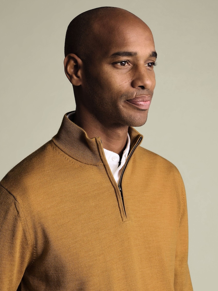Charles Tyrwhitt Yellow Merino Zip Neck Jumper - Image 2 of 5 Charles Tyrwhitt Yellow Merino Zip Neck Jumper - Image 2 of 5