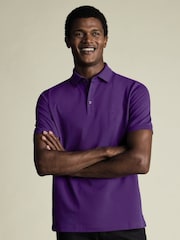Charles Tyrwhitt Purple Solid Short Sleeve Cotton Stretch Pique Polo Shirt - Image 1 of 5
