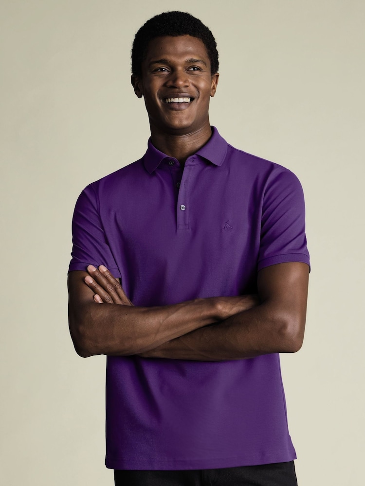Charles Tyrwhitt Purple Solid Short Sleeve Cotton Stretch Pique Polo Shirt - Image 1 of 5 Charles Tyrwhitt Purple Solid Short Sleeve Cotton Stretch Pique Polo Shirt - Image 1 of 5
