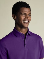 Charles Tyrwhitt Purple Solid Short Sleeve Cotton Stretch Pique Polo Shirt - Image 2 of 5