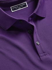 Charles Tyrwhitt Purple Solid Short Sleeve Cotton Stretch Pique Polo Shirt - Image 4 of 5