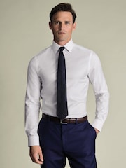 Charles Tyrwhitt White Non-Iron Twill With Contrast Blue Buttons Slim Fit Shirt - Image 1 of 6