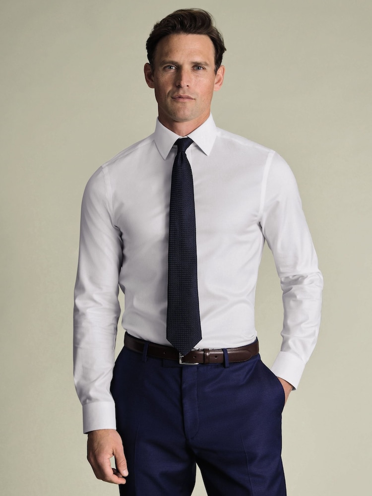 Charles Tyrwhitt White Non-Iron Twill With Contrast Blue Buttons Slim Fit Shirt - Image 1 of 6 Charles Tyrwhitt White Non-Iron Twill With Contrast Blue Buttons Slim Fit Shirt - Image 1 of 6