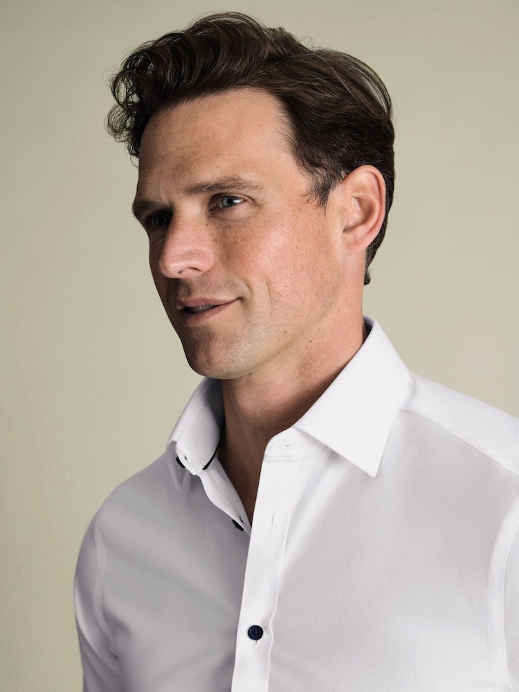 Charles Tyrwhitt White Non-Iron Twill With Contrast Blue Buttons Slim Fit Shirt - Image 2 of 6 Charles Tyrwhitt White Non-Iron Twill With Contrast Blue Buttons Slim Fit Shirt - Image 2 of 6
