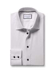 Charles Tyrwhitt White Non-Iron Twill With Contrast Blue Buttons Slim Fit Shirt - Image 4 of 6