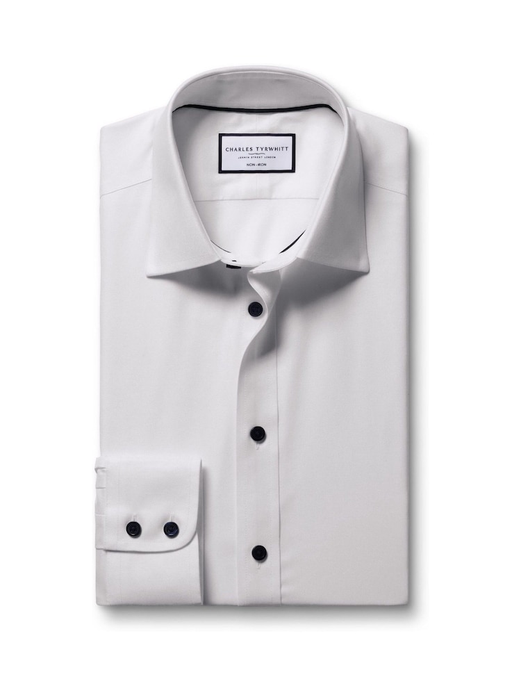 Charles Tyrwhitt Non-Iron Twill with Contrast Blue Buttons Shirt in White at Nordstrom, Size 16.5 - 35