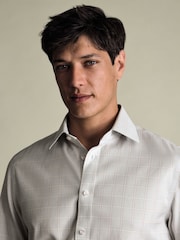 Charles Tyrwhitt Grey Silver Pow Check Non-Iron Twill Slim Fit Shirt - Image 2 of 6
