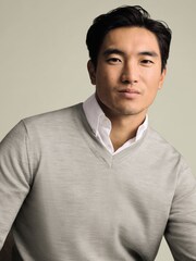 Charles Tyrwhitt Grey Pure Merino V-Neck Jumper - Image 2 of 5