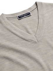 Charles Tyrwhitt Grey Pure Merino V-Neck Jumper - Image 3 of 5