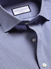 Charles Tyrwhitt Blue Royal Gingham Non-Iron Poplin Cutaway Slim Fit Shirt - Image 6 of 6