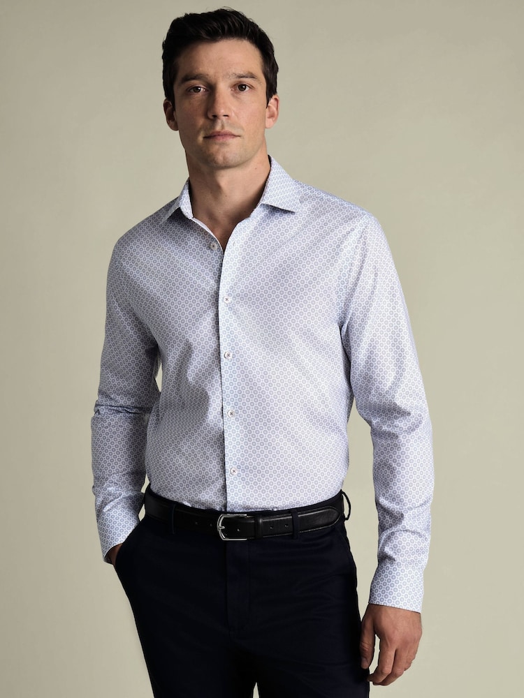 Charles Tyrwhitt Blue Non-Iron Stretch Decorative Print Slim Fit Shirt - Image 1 of 6 Charles Tyrwhitt Blue Non-Iron Stretch Decorative Print Slim Fit Shirt - Image 1 of 6