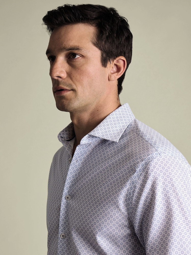 Charles Tyrwhitt Blue Non-Iron Stretch Decorative Print Slim Fit Shirt - Image 2 of 6 Charles Tyrwhitt Blue Non-Iron Stretch Decorative Print Slim Fit Shirt - Image 2 of 6