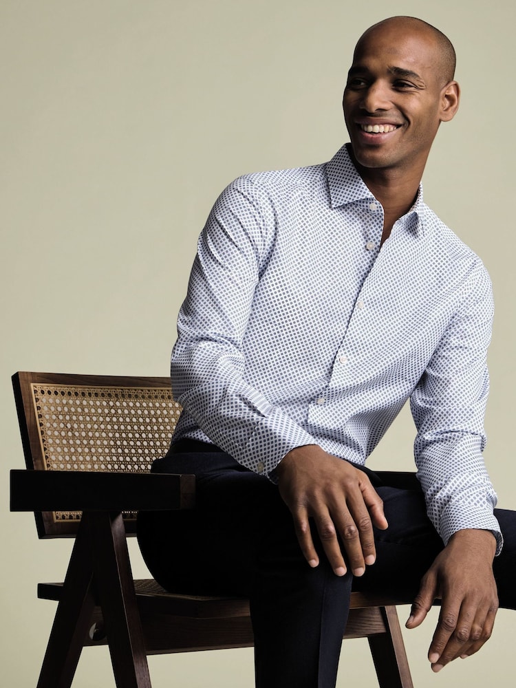 Charles Tyrwhitt Blue Non-Iron Stretch Diamond Print Slim Fit Shirt - Image 1 of 6 Charles Tyrwhitt Blue Non-Iron Stretch Diamond Print Slim Fit Shirt - Image 1 of 6