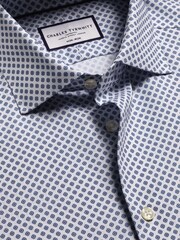 Charles Tyrwhitt Blue Non-Iron Stretch Diamond Print Slim Fit Shirt - Image 5 of 6