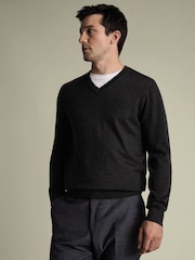 Charles Tyrwhitt Black Pure Merino V-Neck Jumper - Image 1 of 5