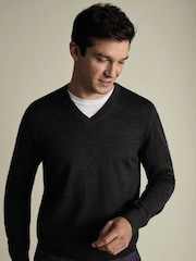 Charles Tyrwhitt Black Pure Merino V-Neck Jumper - Image 2 of 5