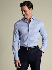 Charles Tyrwhitt Blue Sky Windowpane Check Non-Iron Twill Cutaway Slim Fit Shirt - Image 1 of 6