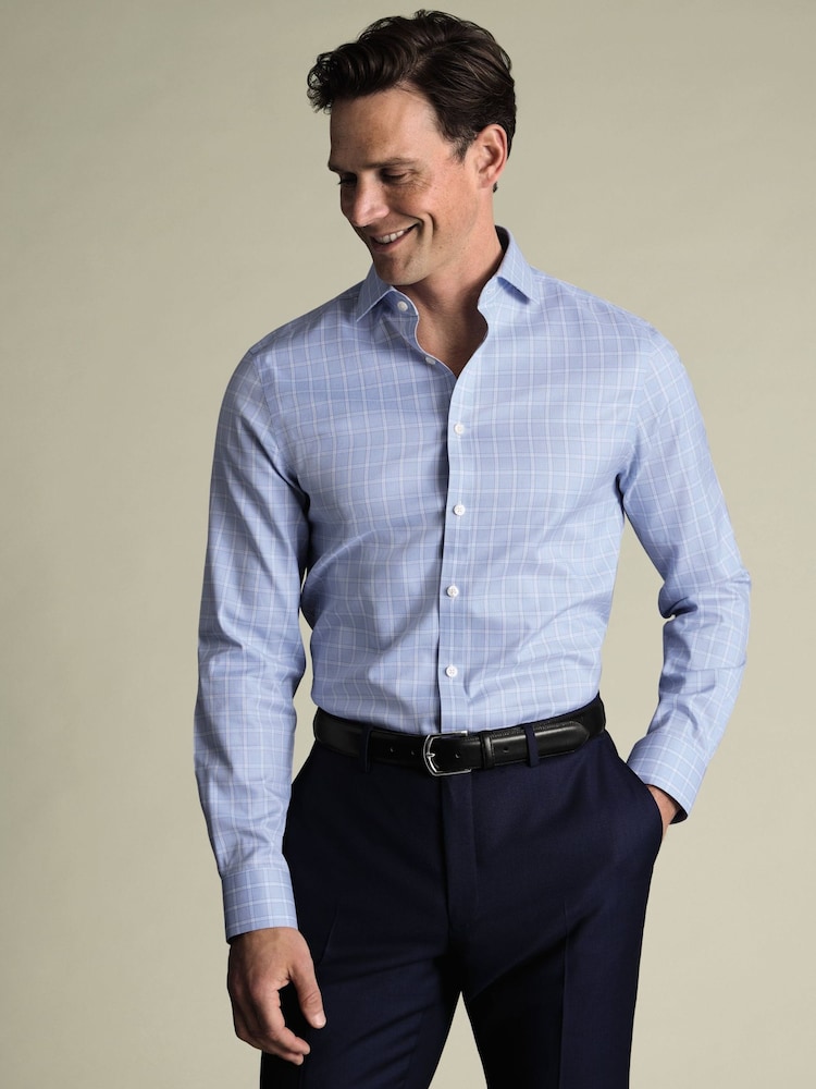 Charles Tyrwhitt Blue Sky Windowpane Check Non-Iron Twill Cutaway Slim Fit Shirt - Image 1 of 6 Charles Tyrwhitt Blue Sky Windowpane Check Non-Iron Twill Cutaway Slim Fit Shirt - Image 1 of 6