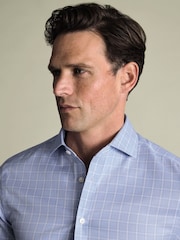 Charles Tyrwhitt Blue Sky Windowpane Check Non-Iron Twill Cutaway Slim Fit Shirt - Image 3 of 6