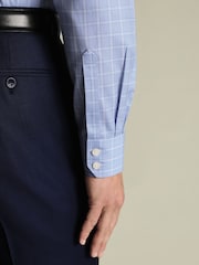 Charles Tyrwhitt Blue Sky Windowpane Check Non-Iron Twill Cutaway Slim Fit Shirt - Image 4 of 6