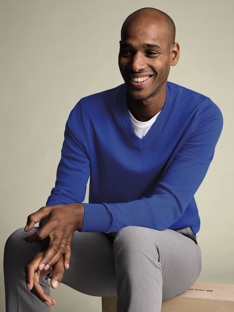 Charles Tyrwhitt Blue Merino V-Neck Jumper - Image 2 of 6