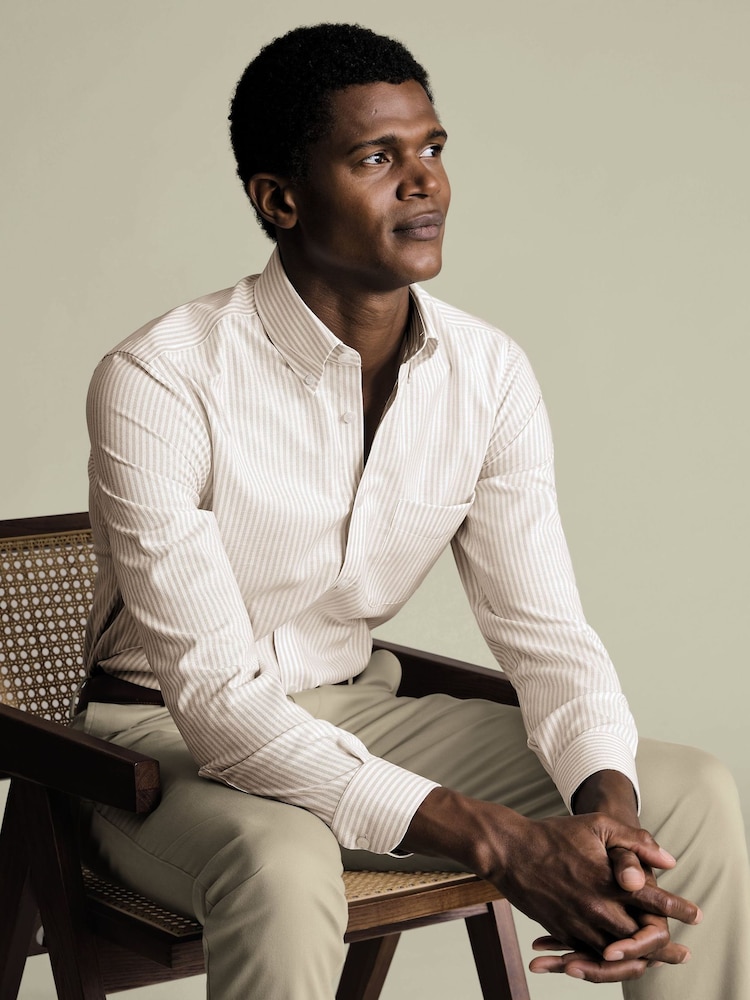 Charles Tyrwhitt Natural Stripe Non-Iron Stretch Oxford Button-Down Sf Shirt - Image 2 of 7