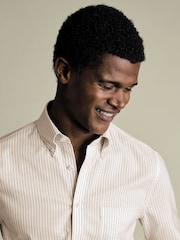 Charles Tyrwhitt Natural Stripe Non-Iron Stretch Oxford Button-Down Sf Shirt - Image 3 of 7