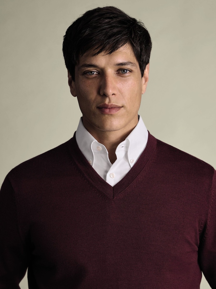 Charles Tyrwhitt Red Pure Merino V-Neck Jumper - Image 2 of 5