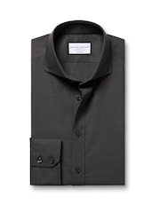 Charles Tyrwhitt Black Charcoal Non-Iron Stretch Poplin Cutaway Slim Fit Shirt - Image 3 of 5